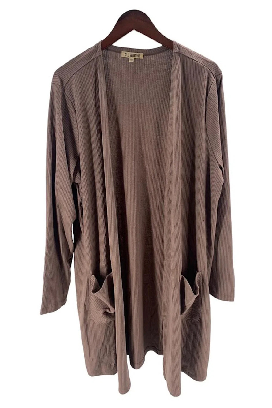 All Worthy Hunter McGrady Open Front Rib Cardigan Deep Taupe - Regular
